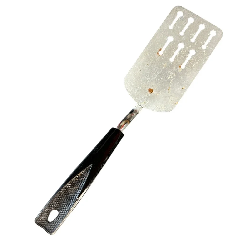 VTG Ekco Spatula Keyhole Slotted Turner Chromium Plated USA Black Handle 12 Inch